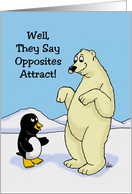 Blank Note Card With Penguin And Polar Bear Opposites Attract card