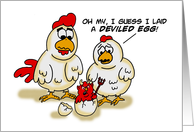 Humorous National Deviled Egg Day Card With Chicken And Rooster card