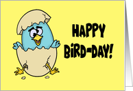 Cute Birthday Card With Cartoon Bird Hatching Happy Bird-Day card