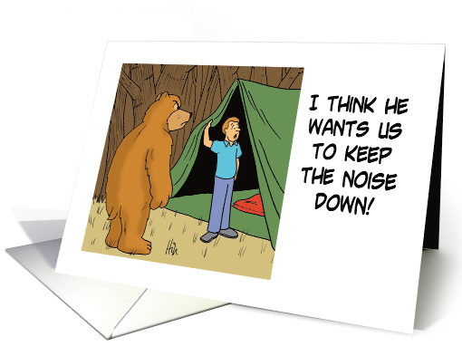 Cute Love, Romance Card With Bear Confronting Campers In A Tent card