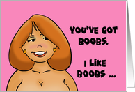 Humorous Adult Love, Romance Card You’ve Got Boobs card