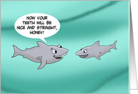 Humorous Blank Note Card With Two Sharks One Has Braces card