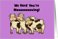 Miss You Card With Cartoon Cows We Herd You’re Moooving card