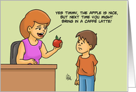 Humorous Thank You Card For Teacher Boy Giving Teacher Apple card