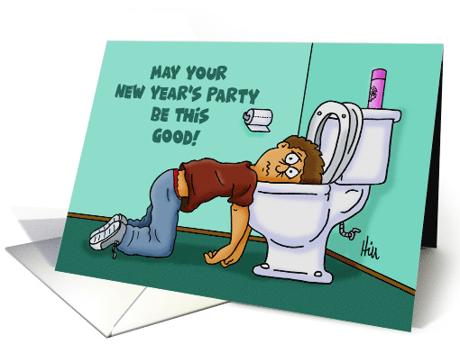 Adult New Year's Card With Man With Head In Toilet After Puking card