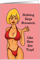 Adult Love, Romance Card With Sexy Bikini Clad Woman Sex Toys card