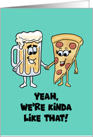Humorous Anniversary Card With Cartoon Beer And Pizza card
