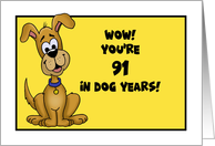 13 Year Old Birthday With Cartoon Dog Wow You’re 91 In Dog Years card