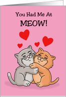 Love Romance Card With Two Cartoon Cats Hugging Had Me At Meow card