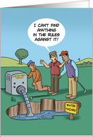 Humorous Blank Card With Golfer Draining Water Out Of A Hazard card