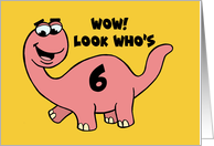 Humorous Girls 6th Birthday With Pink Cartoon Dinosaur Who’s Six card