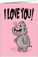 Humorous Love Romance Card With Cartoon Hippo Shouting I Love You card