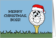 Humorous Golf Christmas For A Boss Cartoon Golf Ball With Santa Hat card