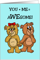 Love Romance Card With Cute Bear Couple You Plus Me Is Awesome card