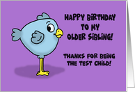 Humorous Birthday For Older Brother Thanks For Being The Test Child card