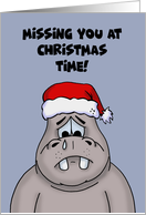 Missing You At Christmas Time With Cartoon Sad Hippo card