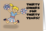 30th Birthday With Cartoon Cheerleader 30 Cheers For 30 Years card