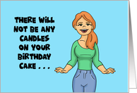 Humorous Boyfriend Birthday With Cartoon Woman No Candles card