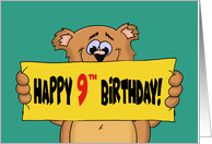 9th Birthday With Cartoon Bear Holding A Banner Happy 9th Birthday card