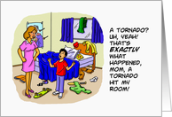 Humorous Mother’s Day From Son With Cartoon Of A Boy’s Messy Room card