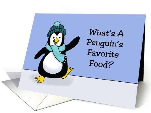 Humorous Christmas What's A Penguin's Favorite Food Brrrrritos card