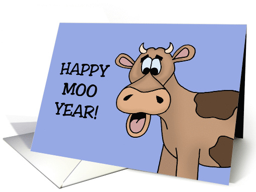 Humorous New Year's With Cartoon Cow Happy Moo Year card (1746770)