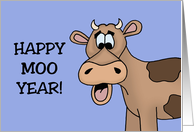 Humorous New Year’s With Cartoon Cow Happy Moo Year card