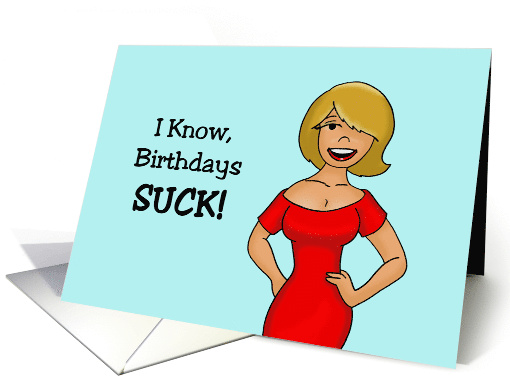 Humorous Adult Birthday With Sexy Cartoon Woman Birthdays Suck card