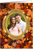 Thanksgiving Autumn leaves and Golden Oval Photo frame Digitally made card