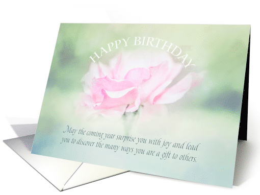 A pink happy birthday rose with light green background card (1469998)