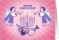 Angels Play the Flute Near Candles at the Festival of Hanukkah Blank card