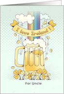 For Uncle Pint Beer with Rainbow and Golden Rain on Patrick’s Day card