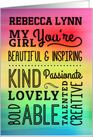 Custom Front - For Her Birthday - My Girl Colorful Compliments card