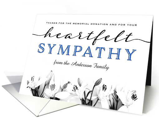 Custom Front, Thank You for Your Heartfelt Sympathy and Donation card