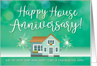 Happy House Anniversary From Realtor with House and Sparklers card