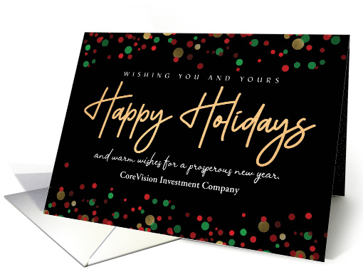 Happy Holidays, Custom Front Business Greeting with Confetti card
