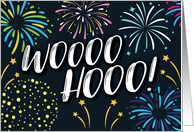 Congratulations, WOOOO HOOO! with Fireworks and Stars card