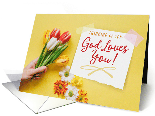 Thinking of You, God Loves You with Tulip Bouquet card (1609820)
