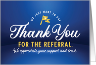 Thank you for the Referral with Flag and Bright Blue Background card