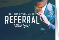 Thank you for the Referral with Business Man Silhouette Background Distressed Text card
