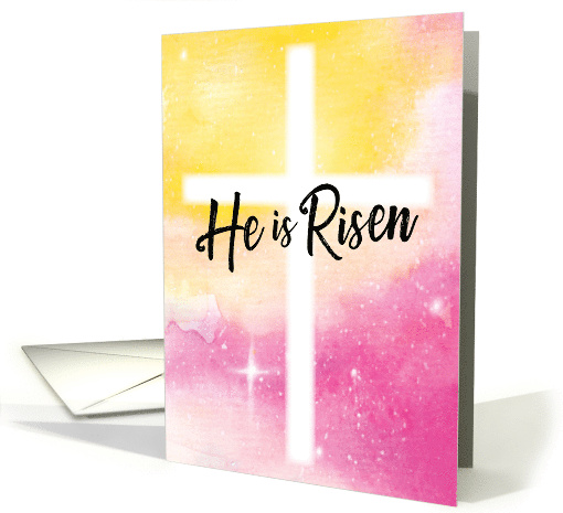 Happy Easter Religious He is Risen with Cross Watercolor... (1675028)