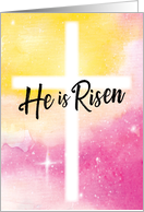 Happy Easter Religious He is Risen with Cross Watercolor Background card