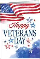 Happy Veterans Day With Watercolor American Flag and Stars card