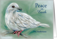 Custom Name White Dove Peace on Earth Holiday card