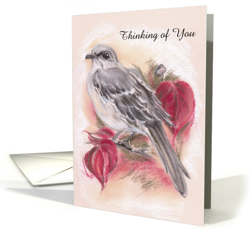 Mockingbird in Autumn Dogwood Pastel Art Custom Thinking of You card