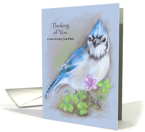 Blue Jay with Spring Flowers Pastel Thinking of You card (1491664)