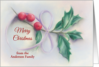 From Custom Name Merry Christmas Holly Sprig Pastel Art Anderson card