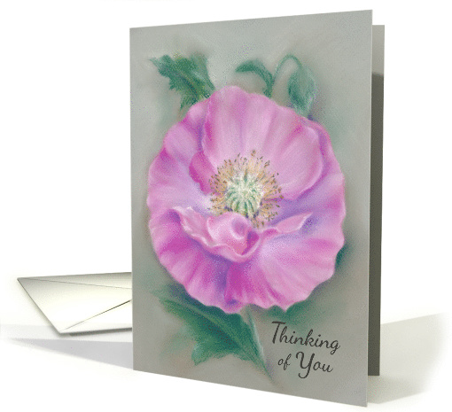 Thinking of You Floral Pink Poppy Pastel Art card (1493416)