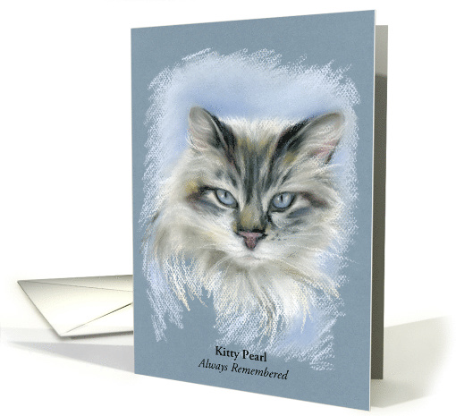 Custom Anniversary of Loss of Pet Gray Long Haired Cat Portrait card