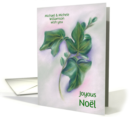 Personalized Noel Christmas Ivy and Boxwood Pastel Art card (1496074)